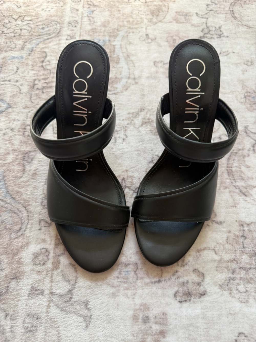 Calvin Klein Women's Black Double-Strap Heel Slides